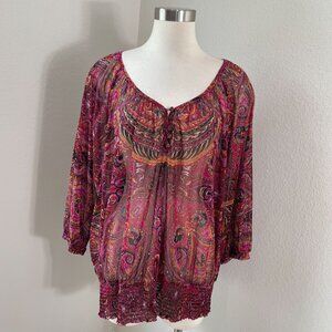 INC International Concepts Womens Plus 2X Paisley Blouse Dolman Sleeve Sheer Top